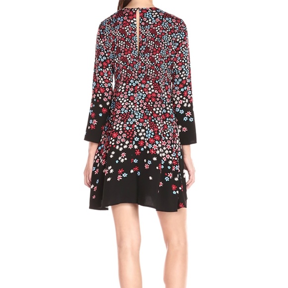 CeCe NEW Black Size 2 Trapeze A-Line Floral Dress - Picture 2 of 2